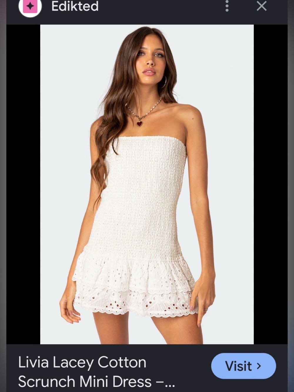 Edikted Livia Lacey Cotton Scrunch Mini Dress M Summer White Vacation